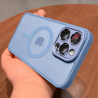 Magnetic Luxury Lens Protector Matte Translucent Case For iPhone 17 16 15 14 13 12 11 Pro Max For Magsafe Wireless Charger Cover